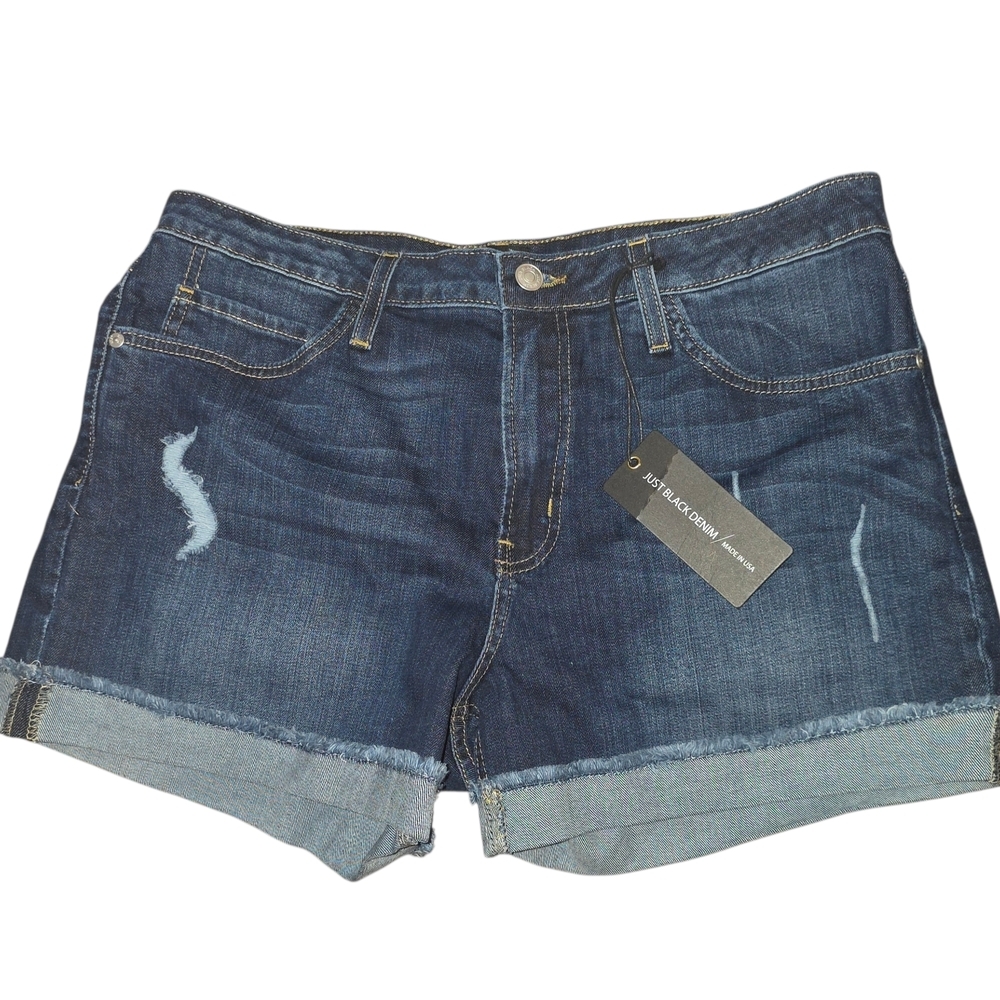 "Just Black Denim" Distressed Cuffed Jean Shorts